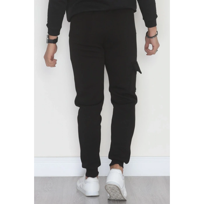 3 İplik Şardonlu Kargo Cepli Erkek Eşofman Altı Siyah - 42652.1937.