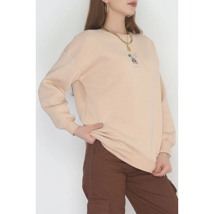 3 İplik Şardonlu Nakışlı Sweat Bej - 42608.1878.