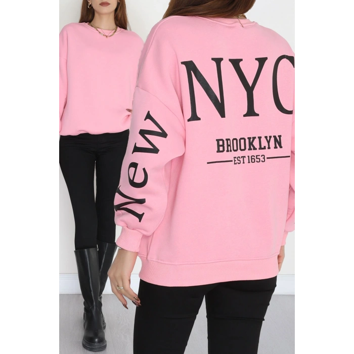 3 İplik Şardonlu Oversize Sweat Açıkpembe - 50922.1878.