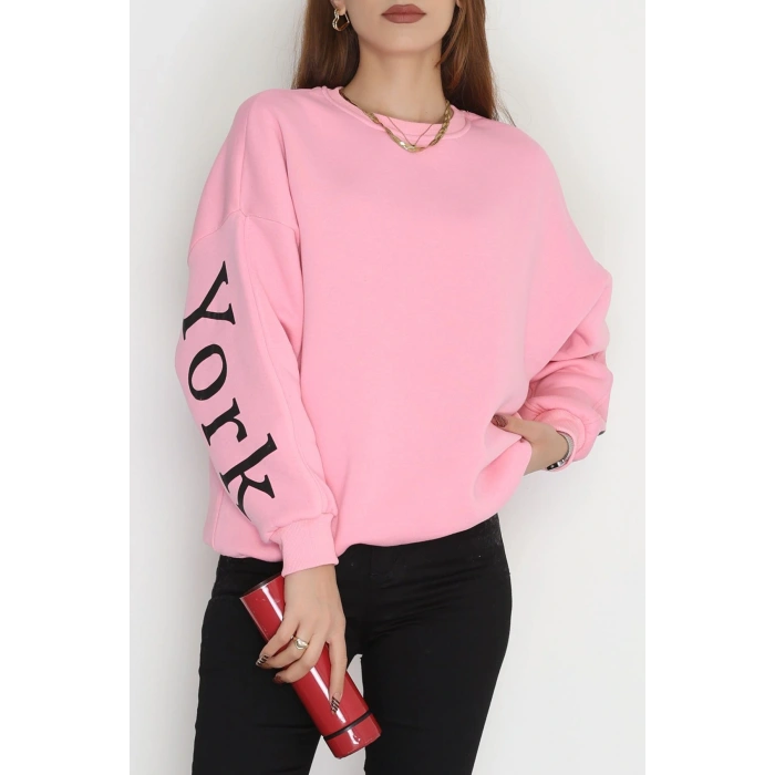 3 İplik Şardonlu Oversize Sweat Açıkpembe - 50922.1878.