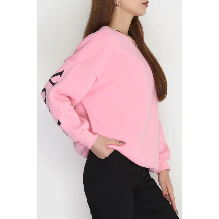 3 İplik Şardonlu Oversize Sweat Açıkpembe - 50922.1878.