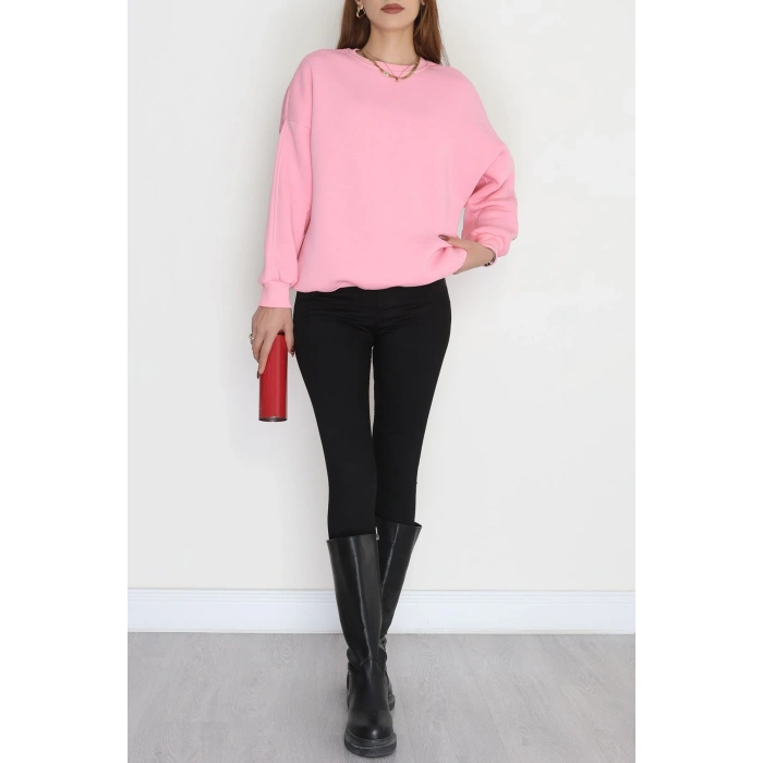 3 İplik Şardonlu Oversize Sweat Açıkpembe - 50922.1878.
