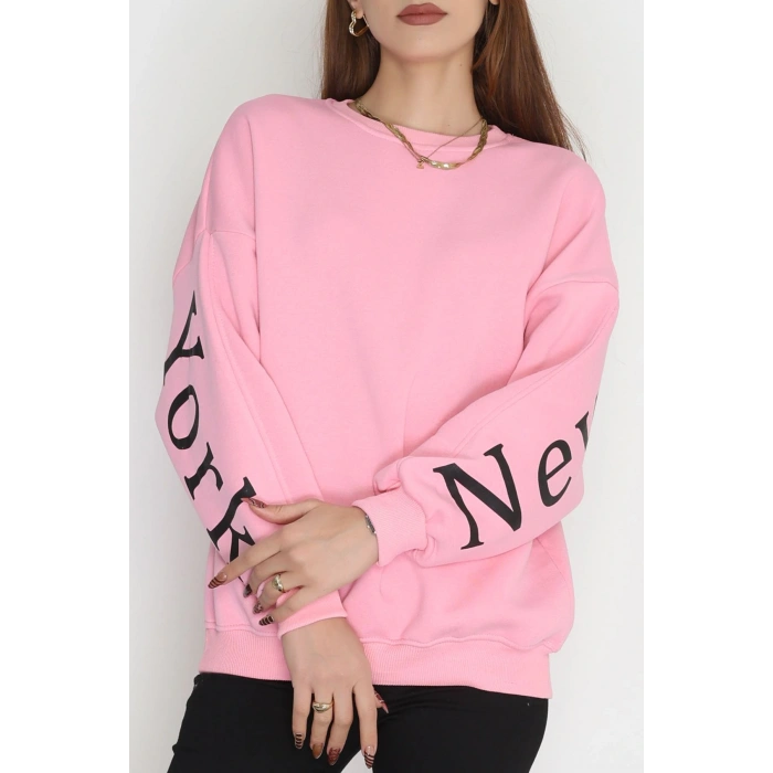 3 İplik Şardonlu Oversize Sweat Açıkpembe - 50922.1878.