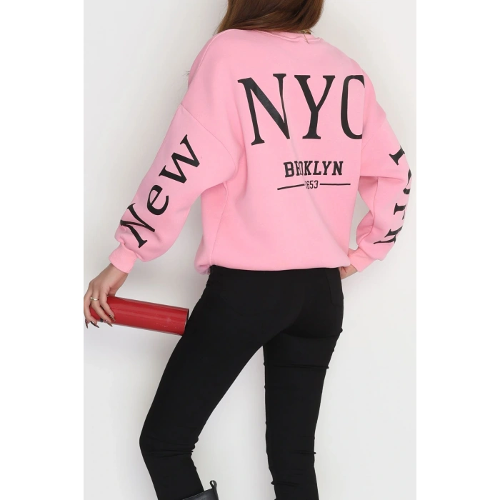 3 İplik Şardonlu Oversize Sweat Açıkpembe - 50922.1878.