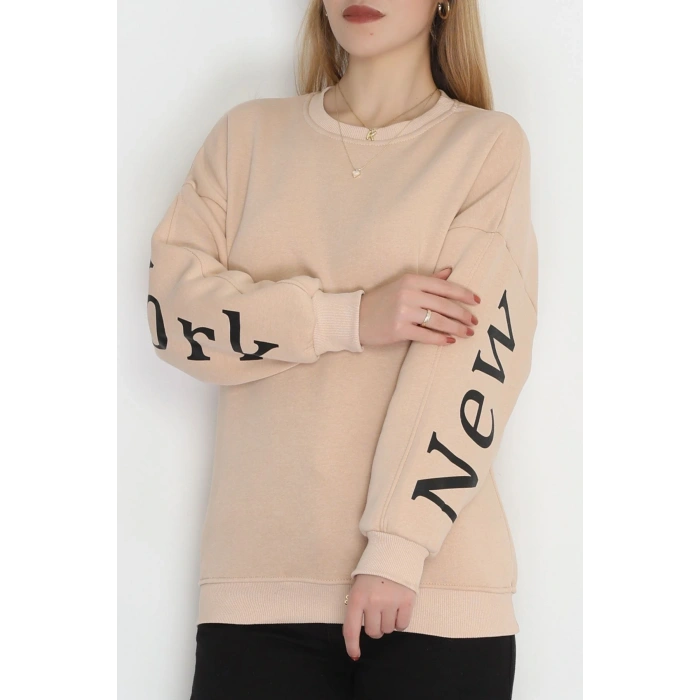 3 İplik Şardonlu Oversize Sweat Bej - 50922.1878.