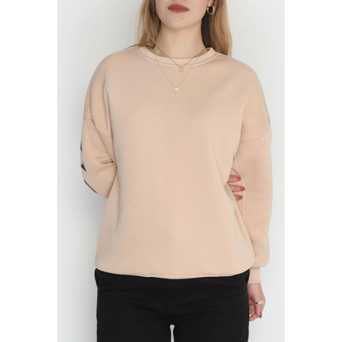 3 İplik Şardonlu Oversize Sweat Bej - 50922.1878.