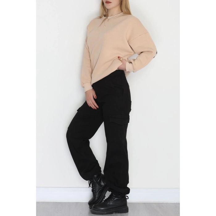 3 İplik Şardonlu Oversize Sweat Bej - 50922.1878.