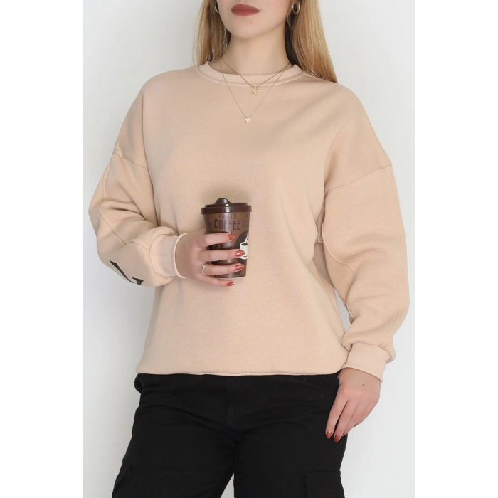 3 İplik Şardonlu Oversize Sweat Bej - 50922.1878.