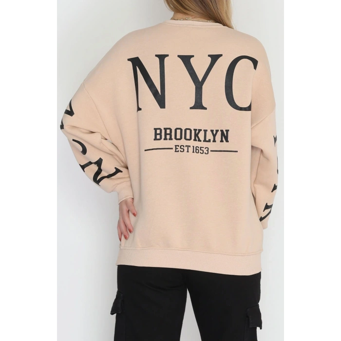 3 İplik Şardonlu Oversize Sweat Bej - 50922.1878.