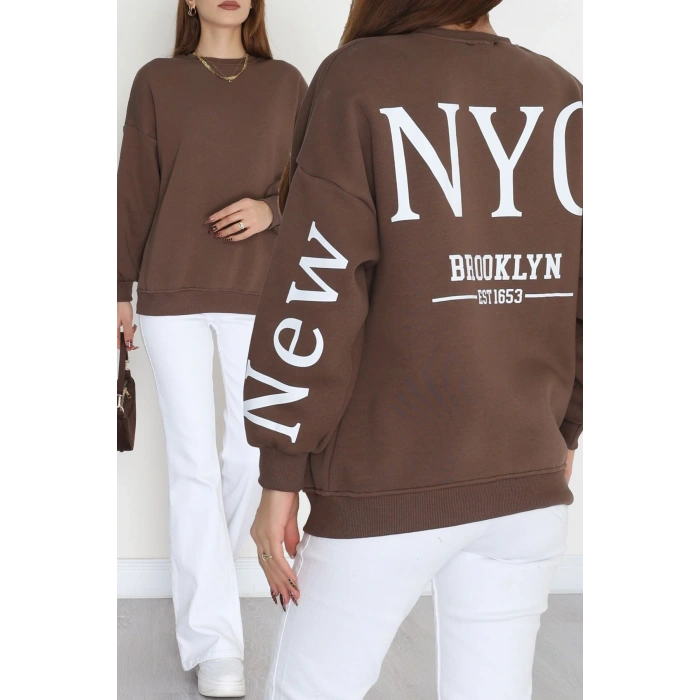 3 İplik Şardonlu Oversize Sweat Kahve - 50922.1878.