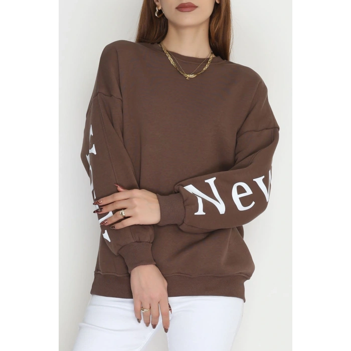 3 İplik Şardonlu Oversize Sweat Kahve - 50922.1878.