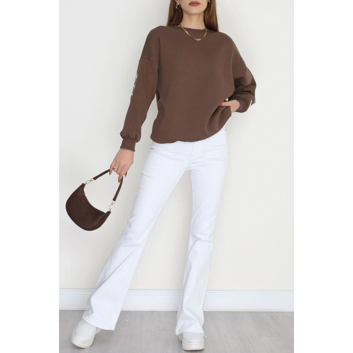 3 İplik Şardonlu Oversize Sweat Kahve - 50922.1878.