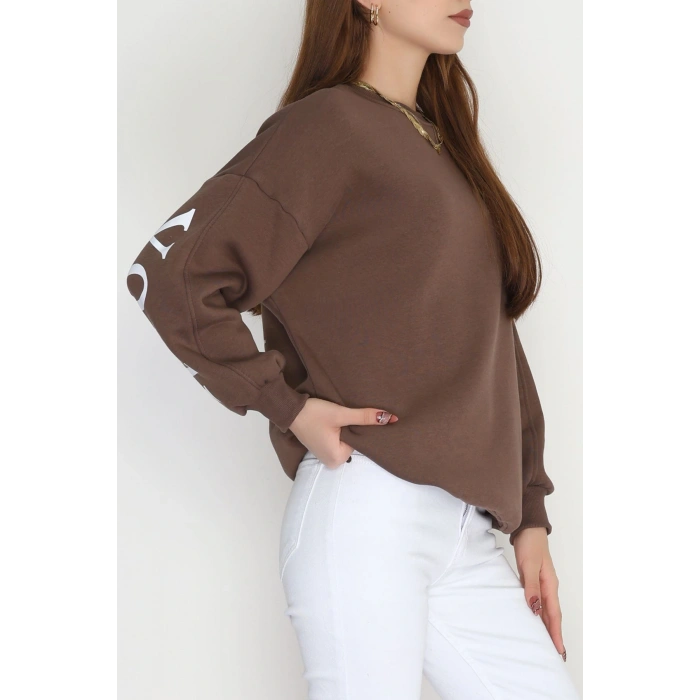 3 İplik Şardonlu Oversize Sweat Kahve - 50922.1878.