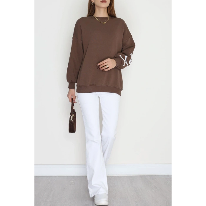 3 İplik Şardonlu Oversize Sweat Kahve - 50922.1878.