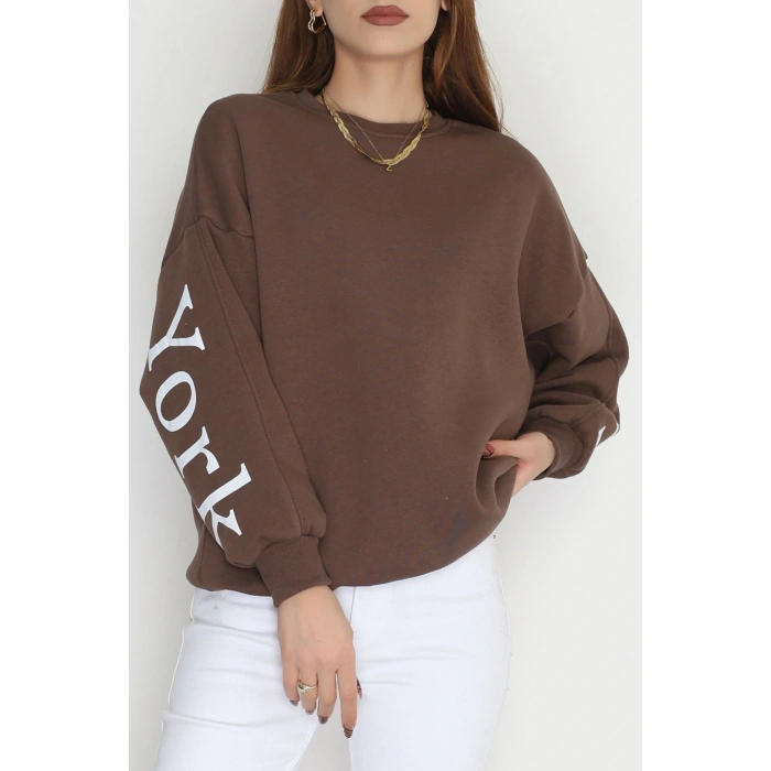 3 İplik Şardonlu Oversize Sweat Kahve - 50922.1878.