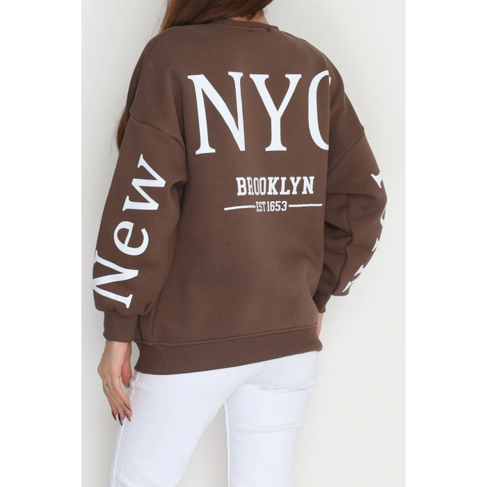 3 İplik Şardonlu Oversize Sweat Kahve - 50922.1878.