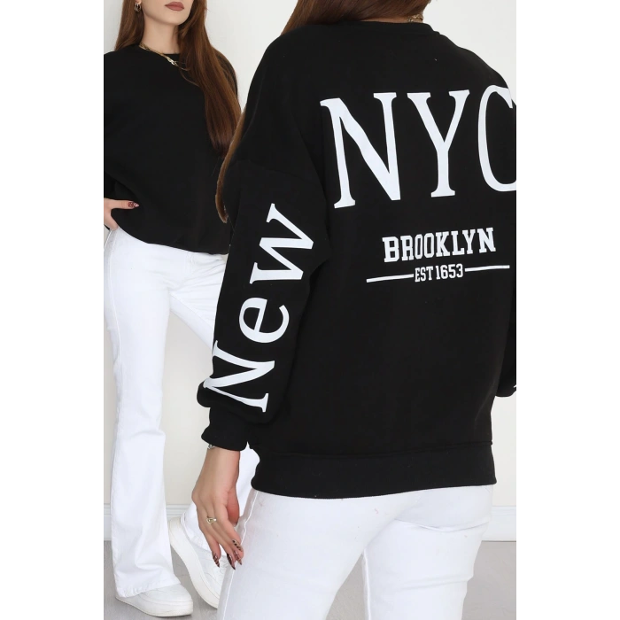 3 İplik Şardonlu Oversize Sweat Siyah - 50922.1878.