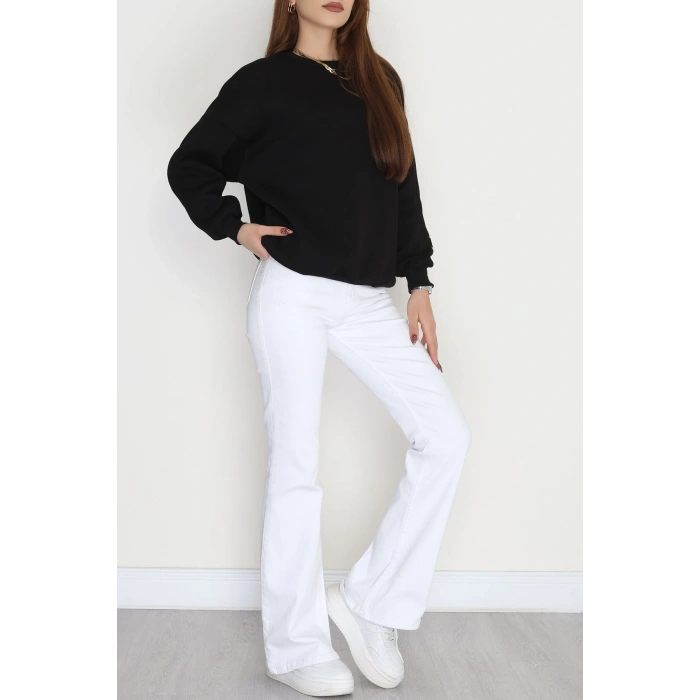 3 İplik Şardonlu Oversize Sweat Siyah - 50922.1878.