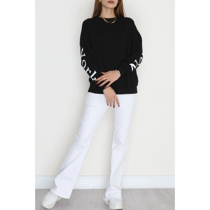 3 İplik Şardonlu Oversize Sweat Siyah - 50922.1878.