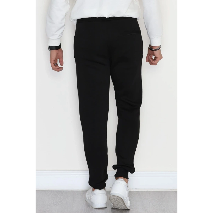 3 İplik Şardonlu Paça Nakışlı Erkek Eşofman Altı Siyah - 31615.2066.