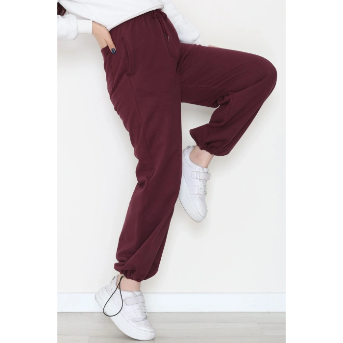 3 İplik Şardonlu Paça Stoperli Eşofman Altı Mürdüm - 52069.2113.