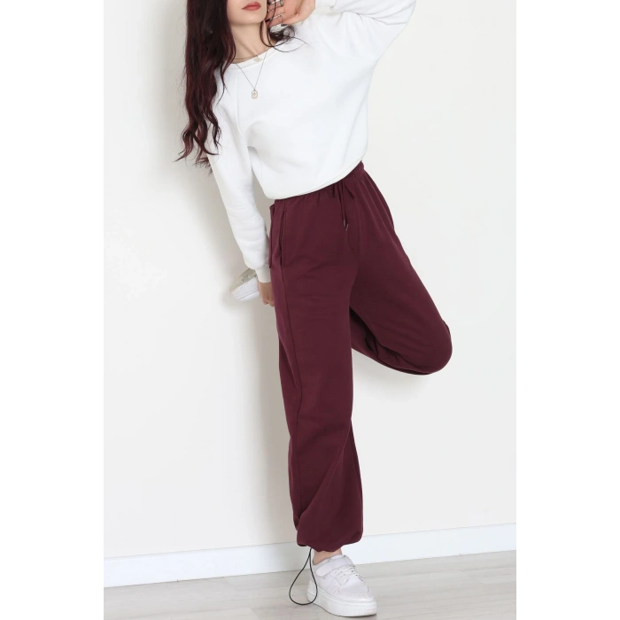 3 İplik Şardonlu Paça Stoperli Eşofman Altı Mürdüm - 52069.2113.