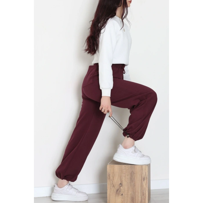 3 İplik Şardonlu Paça Stoperli Eşofman Altı Mürdüm - 52069.2113.