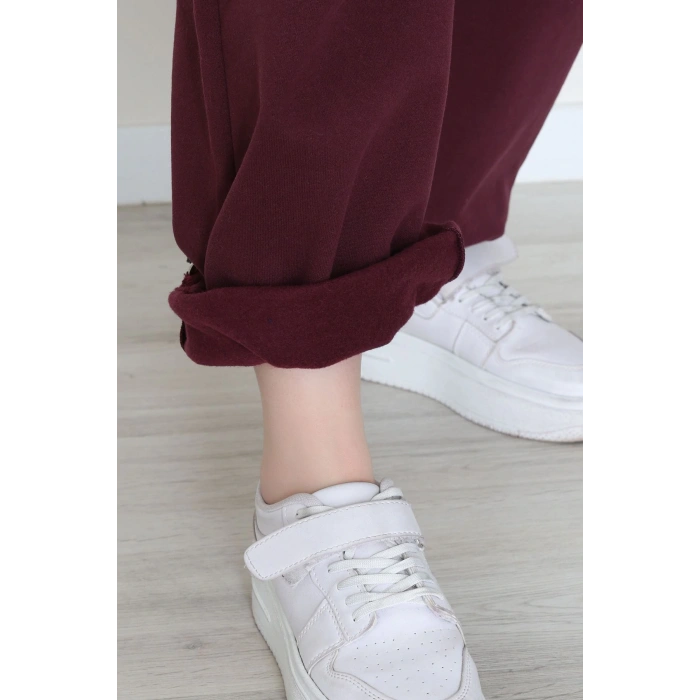 3 İplik Şardonlu Paça Stoperli Eşofman Altı Mürdüm - 52069.2113.