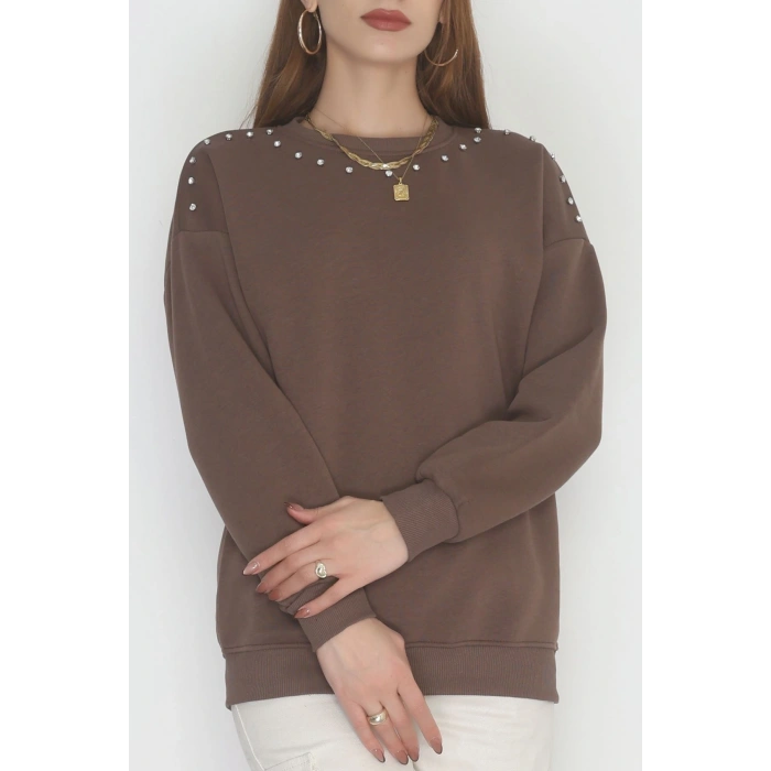 3 İplik Şardonlu Taşı Sweat Kahve - 42609.1878.