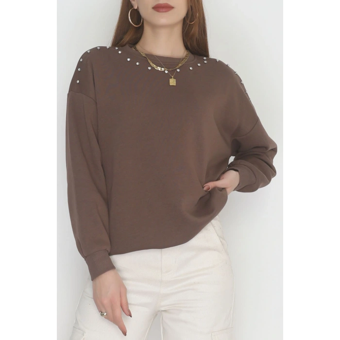 3 İplik Şardonlu Taşı Sweat Kahve - 42609.1878.