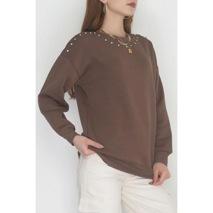 3 İplik Şardonlu Taşı Sweat Kahve - 42609.1878.