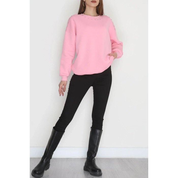 3 İplik Şardonlu Taşı Sweat Pembe - 42609.1878.