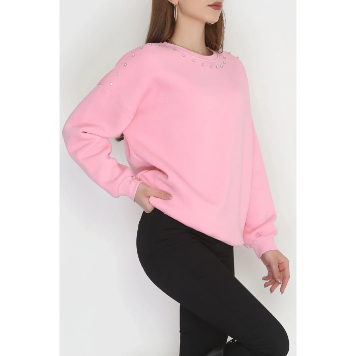 3 İplik Şardonlu Taşı Sweat Pembe - 42609.1878.