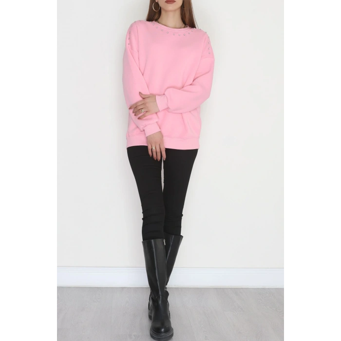 3 İplik Şardonlu Taşı Sweat Pembe - 42609.1878.