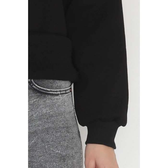 3 İplik Şardonlu Taşı Sweat Siyah - 42609.1878.