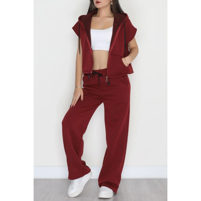 3 İplik Şardonlu Yelekli Takım Bordo - 42200.1857.