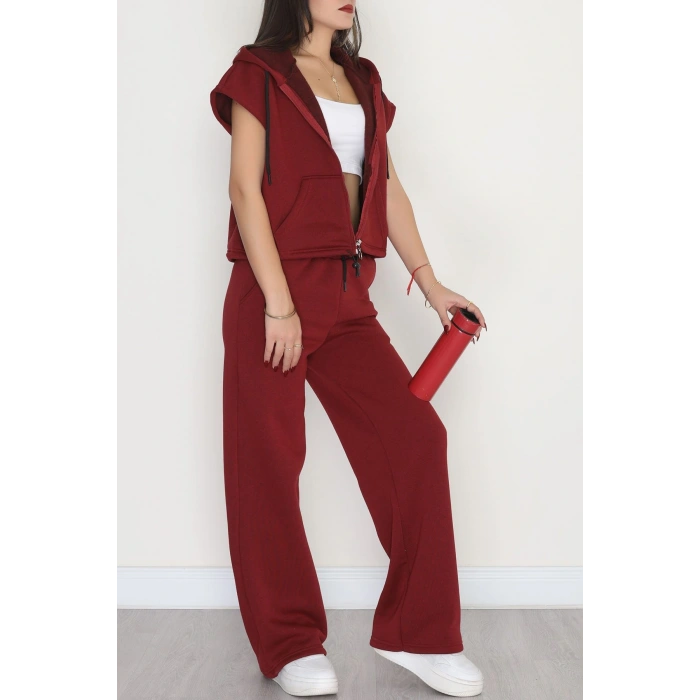 3 İplik Şardonlu Yelekli Takım Bordo - 42200.1857.