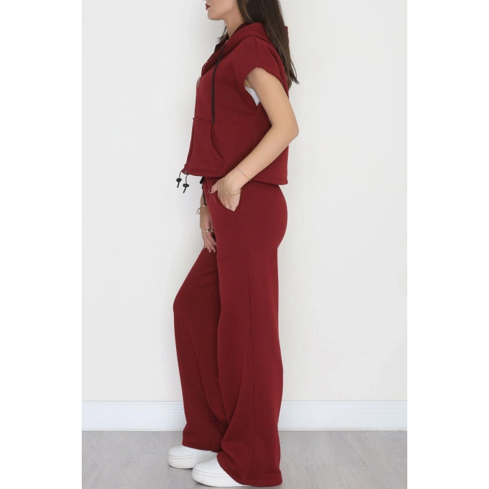 3 İplik Şardonlu Yelekli Takım Bordo - 42200.1857.