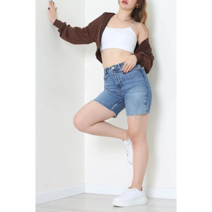 3 İplik Şardonsuz Balon Kol Crop Sweat Kahve - 80773.1878.