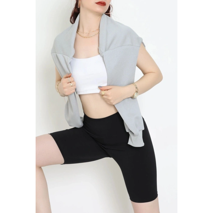 3 İplik Şardonsuz Balon Kol Crop Sweat Koyugri - 80773.1878.