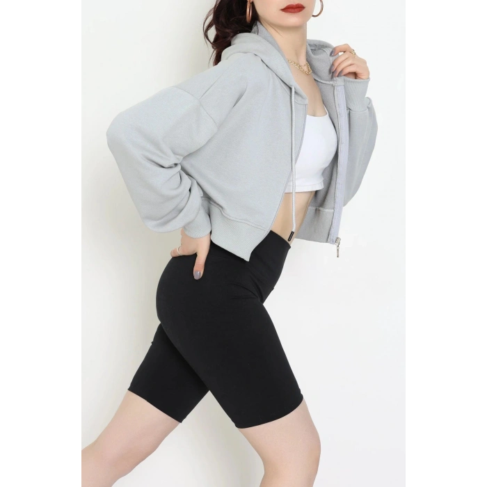 3 İplik Şardonsuz Balon Kol Crop Sweat Koyugri - 80773.1878.
