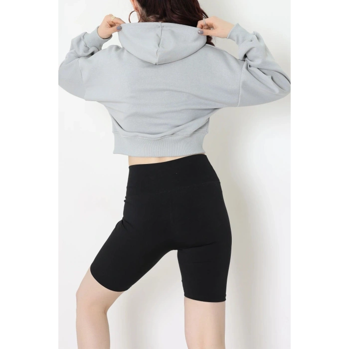 3 İplik Şardonsuz Balon Kol Crop Sweat Koyugri - 80773.1878.