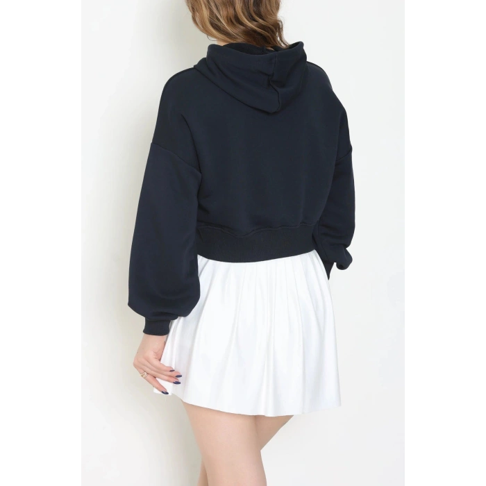 3 İplik Şardonsuz Balon Kol Crop Sweat Lacivert - 80773.1878.