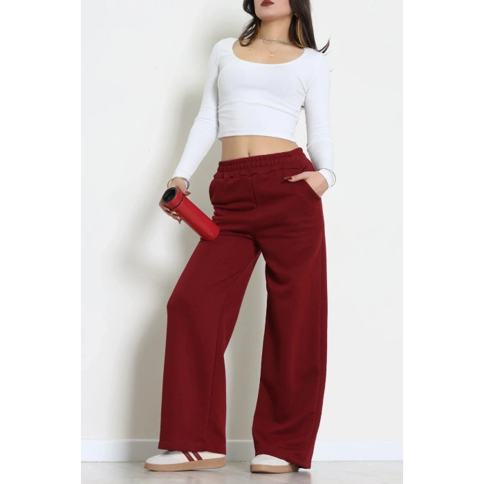 3 İplik Şardonsuz Bol Paça Model Eşofman Altı Bordo - 80808.1878.