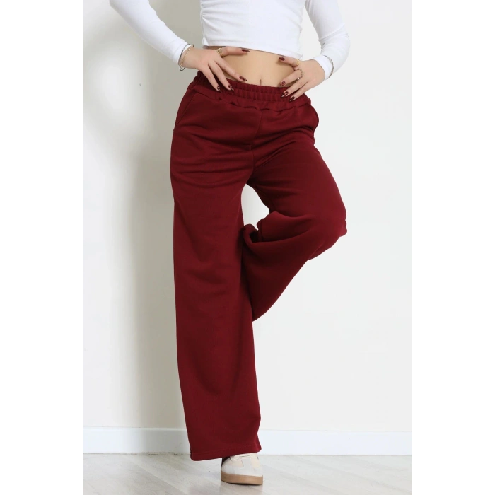 3 İplik Şardonsuz Bol Paça Model Eşofman Altı Bordo - 80808.1878.
