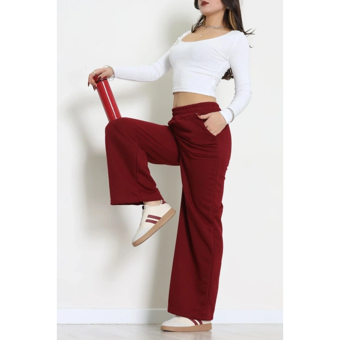 3 İplik Şardonsuz Bol Paça Model Eşofman Altı Bordo - 80808.1878.