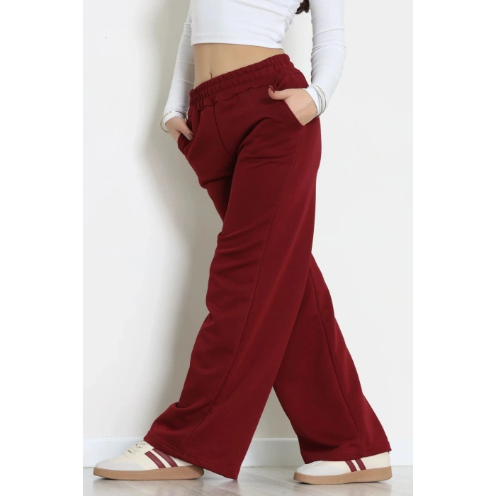 3 İplik Şardonsuz Bol Paça Model Eşofman Altı Bordo - 80808.1878.