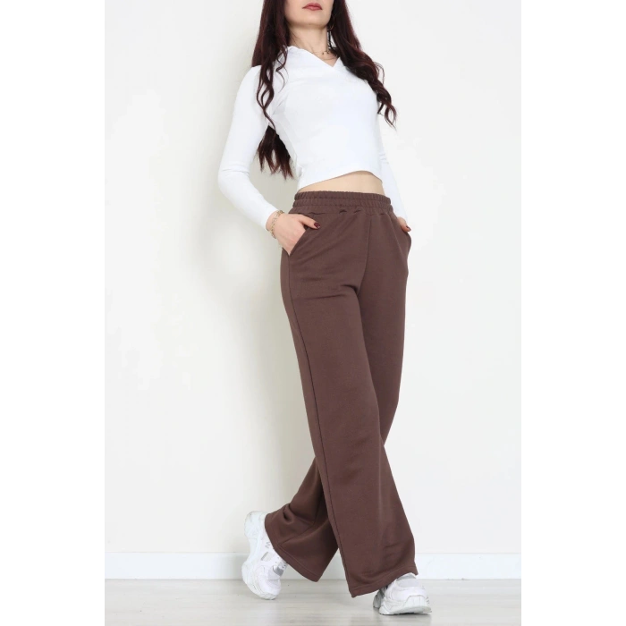 3 İplik Şardonsuz Bol Paça Model Eşofman Altı Kahve - 80808.1878.