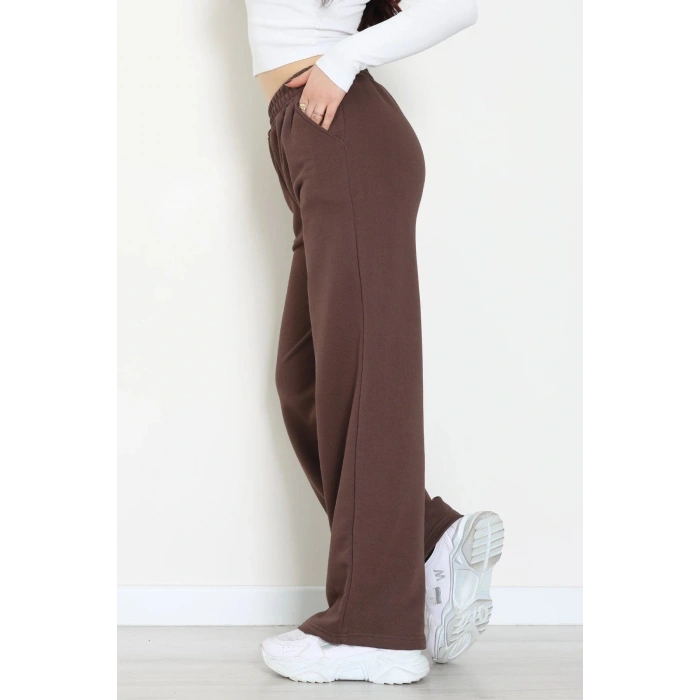 3 İplik Şardonsuz Bol Paça Model Eşofman Altı Kahve - 80808.1878.