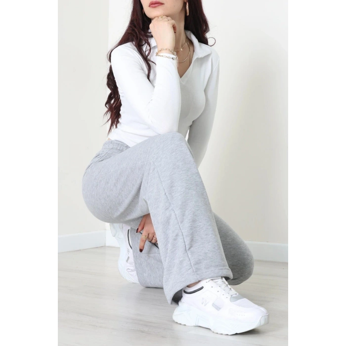 3 İplik Şardonsuz Bol Paça Model Eşofman Altı Koyugri - 80808.1878.